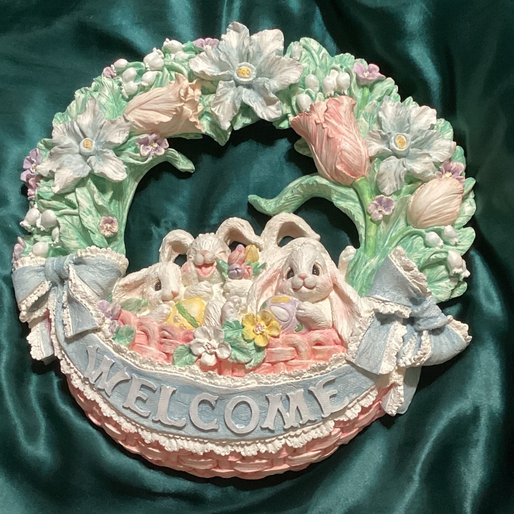 Pastel Floral Bunny Welcome Wreath